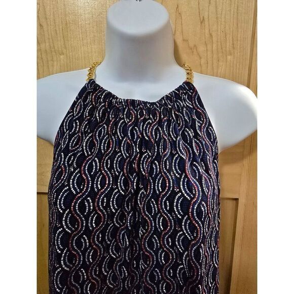 Michael Kors Multicolor Sea Coral Sleeveless Halter Dress With Gold Chain Straps - Picture 1 of 7